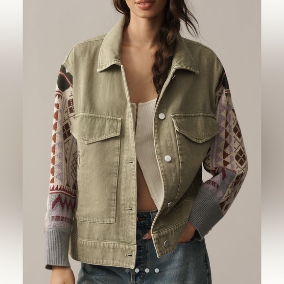 Anthropologie Jackets & Blazers - Anthropologie Sweater Sleeve Utility Jacket Pilcro Denim New Large Army Green